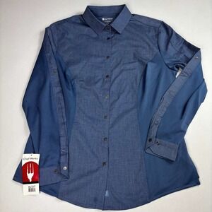 Chef Works Womens Sz Med Royal Blue Long Sleeve Cooks Work Stretch Comfort